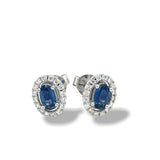 14K White Gold Sapphire & Diamond Halo Stud Earrings