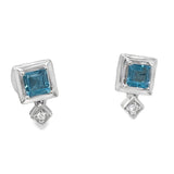 Blue Topaz & Diamond Stud Earrings