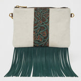 Teal Leather Fringe Crossbody