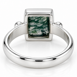 Sterling Silver Emerald Cut Moss Agate Ring