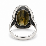 Sterling Silver Oval Labradorite Ring with Beaded Detail