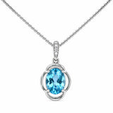 Oval Blue Topaz & 4 Diamond Necklace