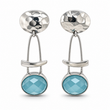 Silver Blue Chalcedony Dangle Earrings with Hammered Finish