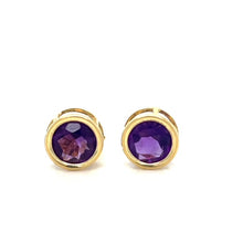 Gold Bezel-Set Amethyst Stud Earrings