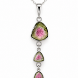 Sterling Silver Watermelon Tourmaline Three-Stone Drop Pendant