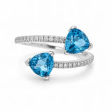 White Gold Blue Topaz & Diamond Bypass Ring