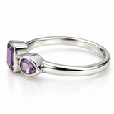 Silver Two-Stone Amethyst Ring with Pear & Emerald-Cut Gemstones