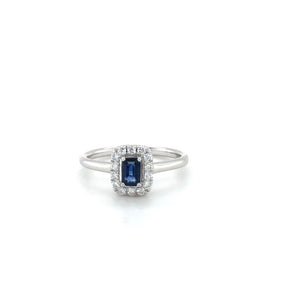 14KW Emerald Cut Sapphire & Diamond Ring