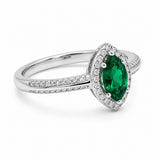 White Gold Emerald & Diamond Halo Ring