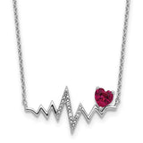 SS Rhodium Plated Lab Created Ruby & CZ Heartbeat Necklace