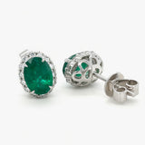 Oval Emerald & Diamond Halo Stud Earrings