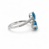 White Gold Blue Topaz & Diamond Bypass Ring