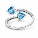 White Gold Blue Topaz & Diamond Bypass Ring