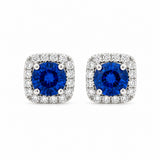 Sapphire & Diamond Halo Square Stud Earrings