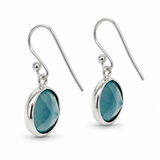 Silver Round Blue Chalcedony Dangle Earrings