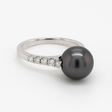 14K White Gold Tahitian Pearl & Diamond Ring