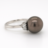 18K White Gold Tahitian Pearl & Diamond Ring