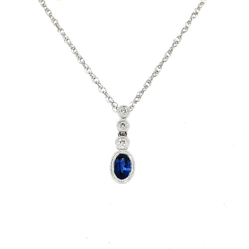 14KW Oval Sapphire & Diamond Pendant
