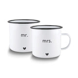 Enameled Steel MR. and MRS. Mugs