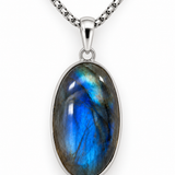 Sterling Silver Large Oval Labradorite Pendant