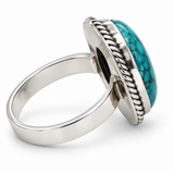 Silver Oval Turquoise Ring with Rope Detail