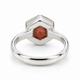 Sterling Silver Hexagon Peach Moonstone Ring