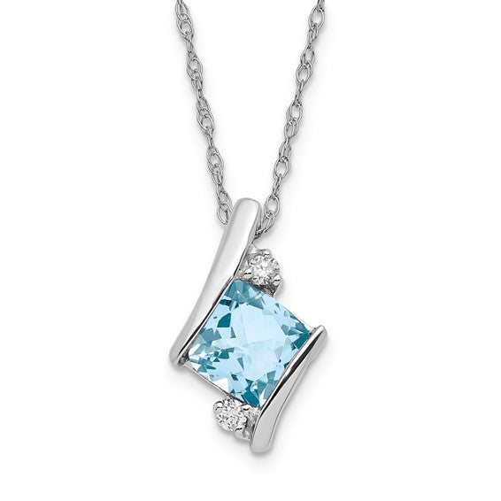 Aqua w/ Diamond Accents Pendant Necklace
