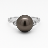 18K White Gold Tahitian Pearl & Diamond Ring