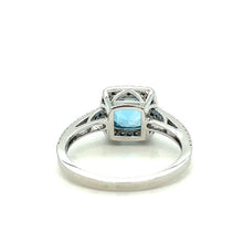 Blue Topaz & Square Diamond Halo 14k White Gold Ring