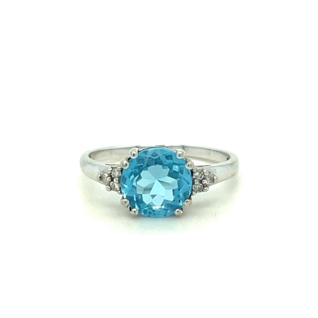 Bright Blue Topaz & Diamond Ring