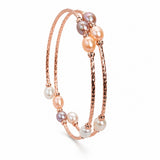 Rose Tone Cultured Pearl Multi Color Double Snake Bracelet