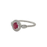 14KW Twisted Band Ruby w/ Diamond Halo Ring