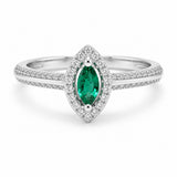 White Gold Emerald & Diamond Halo Ring