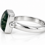 Sterling Silver Emerald Cut Moss Agate Ring