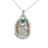 Sterling Silver Wire Wrapped Opal & Light Blue Sapphire Pendant