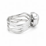 Large Oval Pearl Ring with Wavy Multi-Strand Band