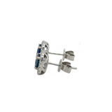 14KW Sapphire & Diamond Halo Square Stud Earrings