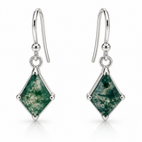 Sterling Silver Kite-Shaped Moss Agate Dangle Earrings