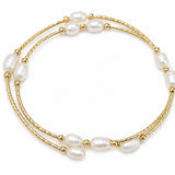 Cultured White Pearls Double Snake Bracelet