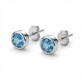 Round Bezel Set Blue Topaz Stud Earrings