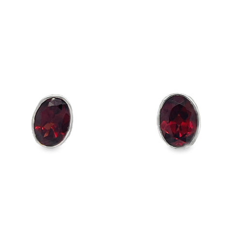 Oval Garnet Stud Earrings