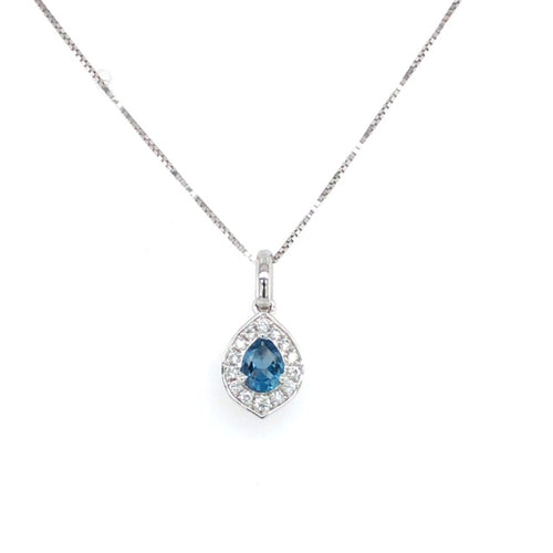 14KW Aqua & Diamond Marquise Pendant