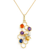 14K Yellow Gold Honeycomb Sapphire Bee Pendant