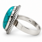 Silver Oval Turquoise Ring with Rope Detail