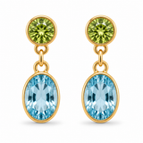 18K Yellow Gold Peridot & Blue Topaz Dangle Earrings