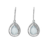 14K White Gold Blue Topaz & Diamond Teardrop Dangle Earrings