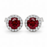 14KW Garnet & Diamond Halo Stud Earrings