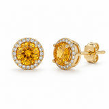 Yellow Gold Citrine & Diamond Halo Earrings