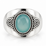 Sterling Silver Oval Blue Chalcedony Adjustable Ring