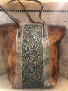 Brown Cowhide & Stamped Leather Purse